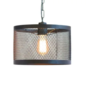 Colgante pantalla circular metalica 30cm c/malla 1 luz negro